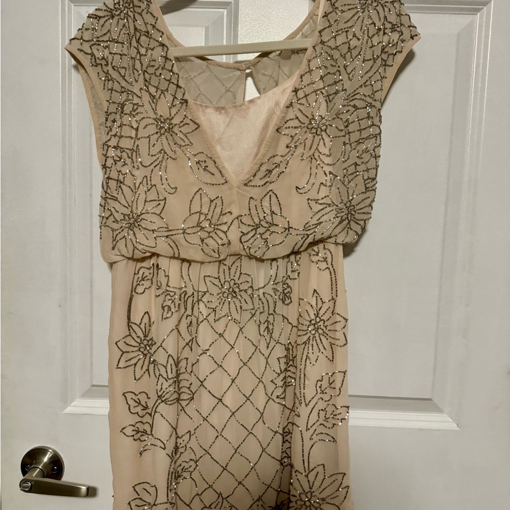 Elegant Beige Embellished Dress